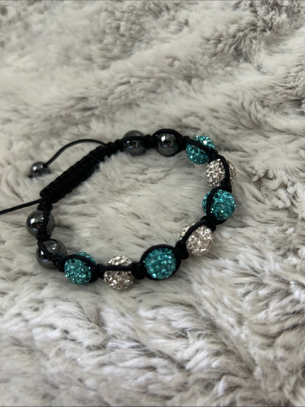 Sparkling Teal and Silver Beaded Shamballa Bracelet